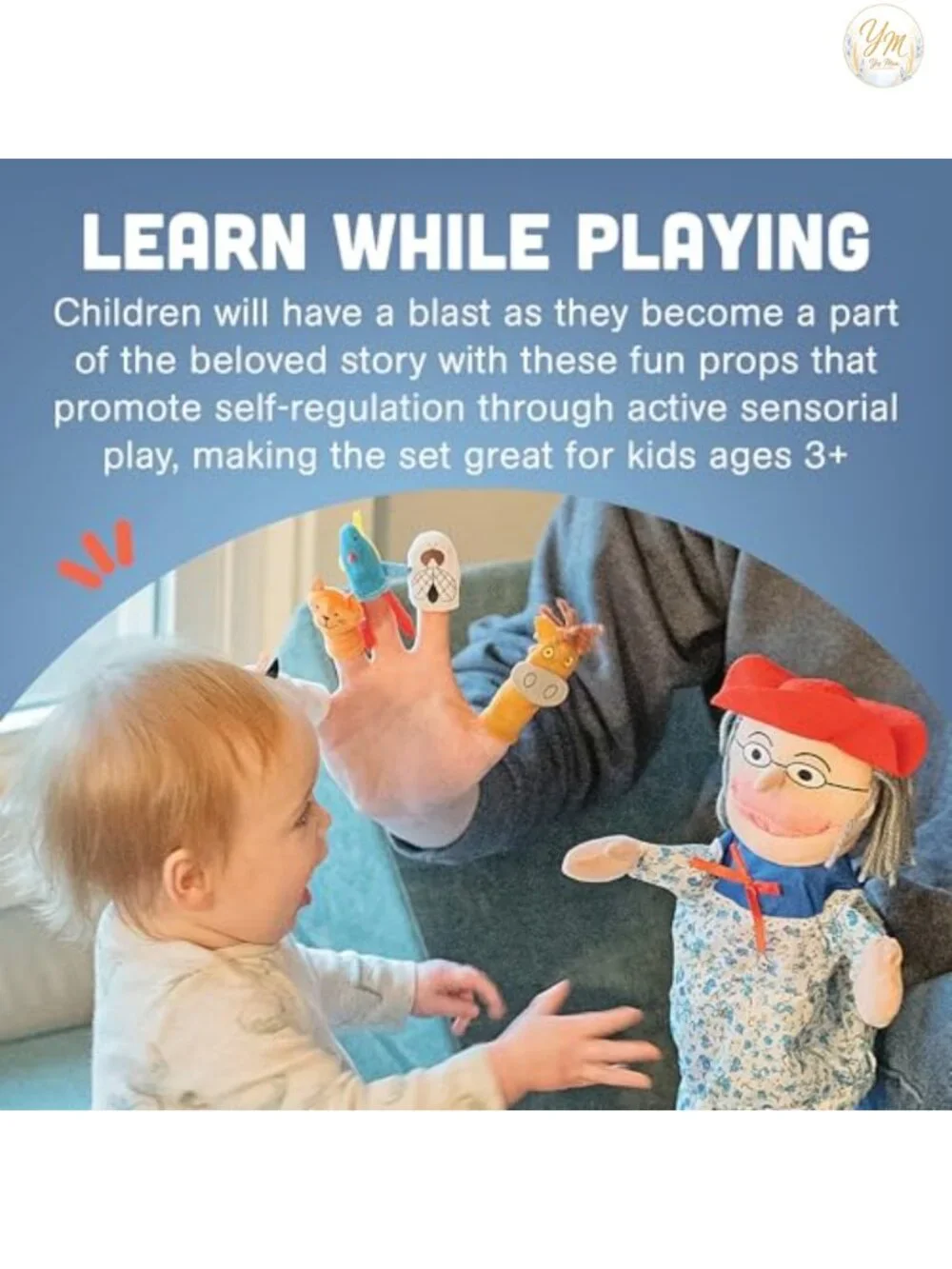 Finger Puppet Set with Plush Old Lady Doll Storytelling Props for Kids